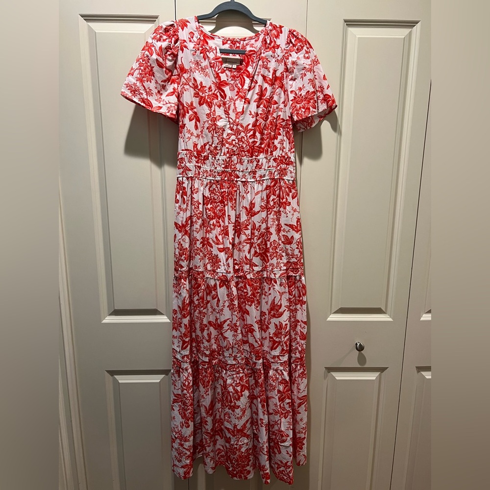 Anthropologie Somerset Red and White Floral Maxi Dress